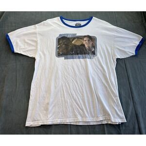 Star Wars Ringer TShirt Mens XL Disney Chewie We're Home Han Solo Faded STAINS